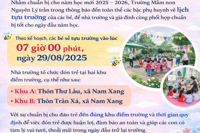 TRƯỜNG MẦM NON NGUYÊN LÝ THÔNG BÁO LỊCH TỰU TRƯỜNG NĂM HỌC 2025 – 2026