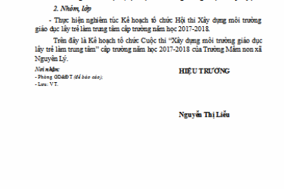 Kế hoạch tổ chức cuộc thi “Xây dựng môi trường giáo dục lấy trẻ làm trung tâm” năm học 2017 – 2018